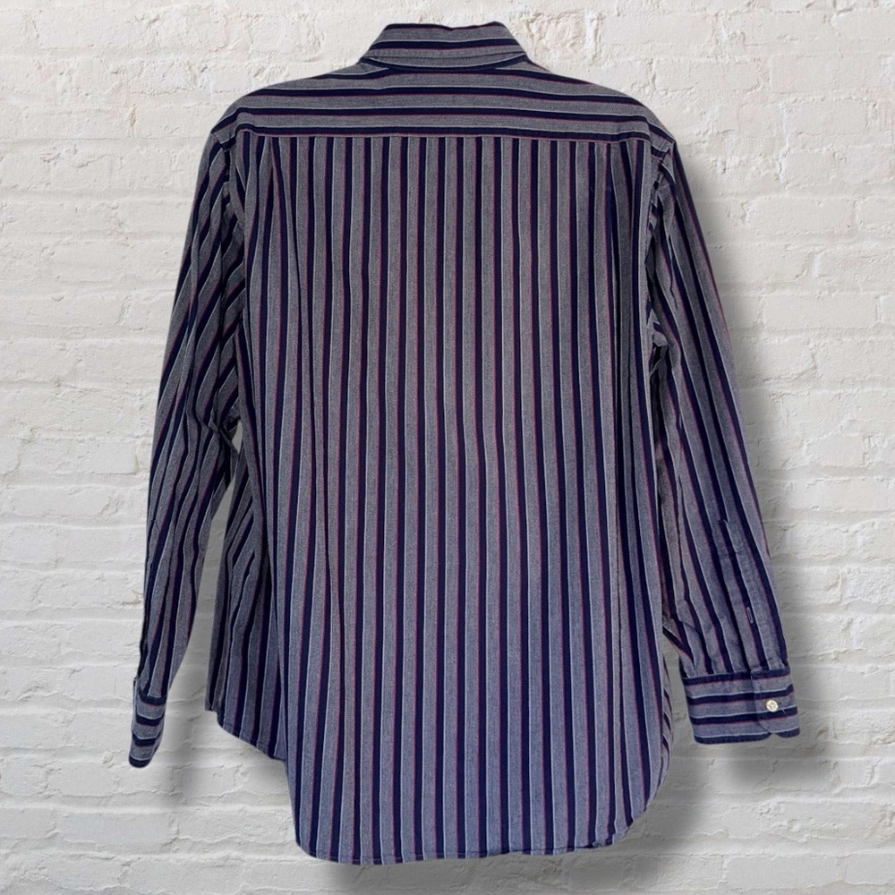 Cremieux Classics Striped Button Down Shirt Navy Gray Red XL - Picture 5 of 7
